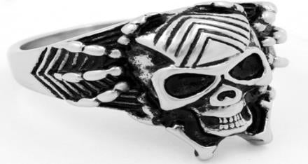 R136 Stainless Steel Web Face Skull Biker Ring  Thunderbird Speed Shop