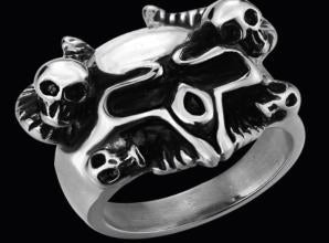 R142 Stainless Steel Serpent Skull Biker Ring  Thunderbird Speed Shop