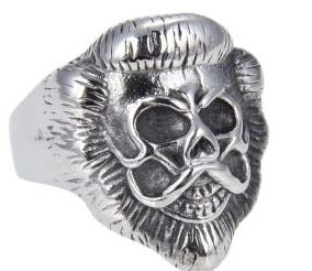 R143 Stainless Steel Lion Face Skull Biker Ring  Thunderbird Speed Shop