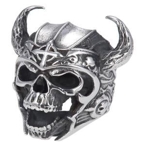 R144 Stainless Steel Warrior Skull Biker Ring  Thunderbird Speed Shop