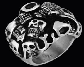 R146 Stainless Steel Many Faces Skull Biker Ring  Thunderbird Speed Shop