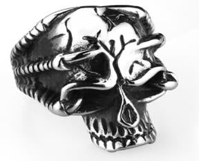 R149 Stainless Steel Broken Skull Face Skull Biker Ring  Thunderbird Speed Shop