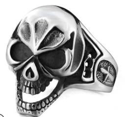 R156 Stainless Steel Evil Face Skull Biker Ring  Thunderbird Speed Shop