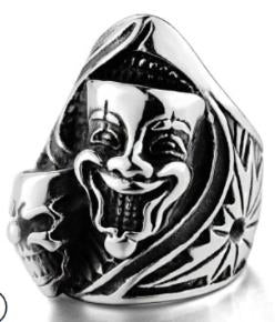 R158 Stainless Steel Joker Face Skull Biker Ring  Thunderbird Speed Shop