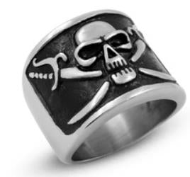 R159 Stainless Steel Pirate Symbol Skull Biker Ring  Thunderbird Speed Shop