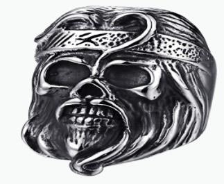 R167 Stainless Steel Anarchy Skull Face Biker Ring  Thunderbird Speed Shop