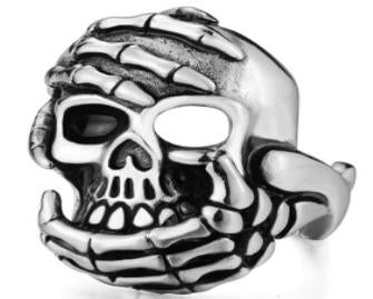 R183 Stainless Steel Hand Held Skull Biker Ring  Thunderbird Speed Shop
