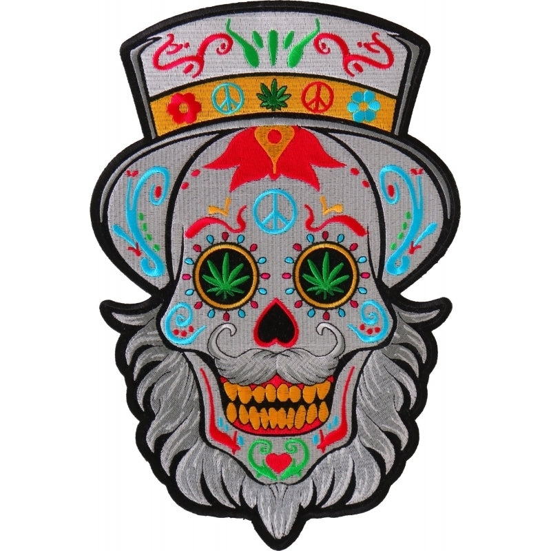 PL6704 Sugar Skull with Beard Large Back Patch  Thunderbird Speed Shop