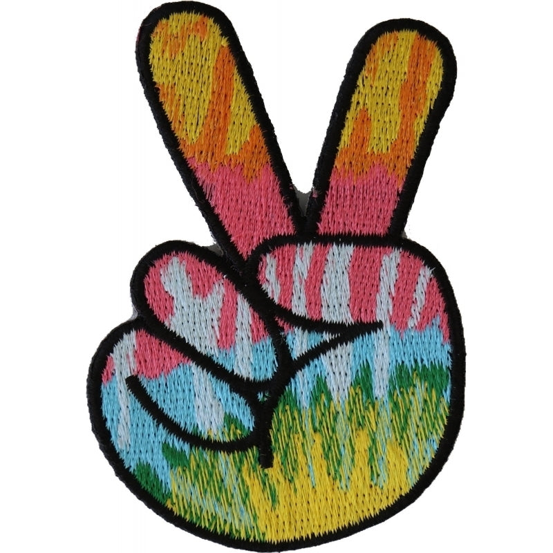 P5521 Colorful Peace Fingers Hand Sign Iron On Patch  Thunderbird Speed Shop