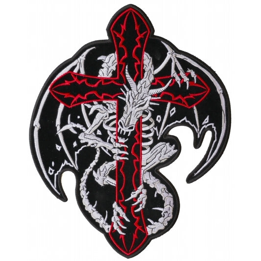 PL3202 Dragon and Cross Embroidered Iron on Patch  Thunderbird Speed Shop