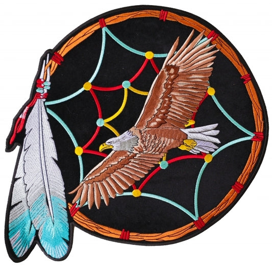 PL3533 Dreamcatcher Eagle Feather Embroidered Iron on Patch  Thunderbird Speed Shop