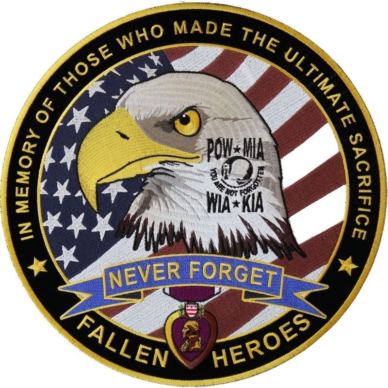 PL6566 Fallen Heroes POW MIA WIA KIA Memorial Large Iron on Patch  Thunderbird Speed Shop