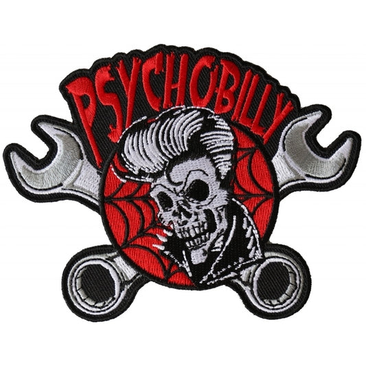 P6369 Psychobilly Skull and Wrenches Patch  Thunderbird Speed Shop