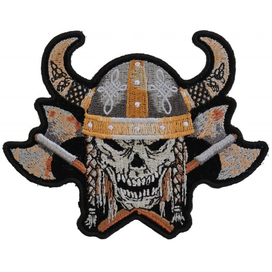 P4955 Viking Skull With Axes and Horn Helmet Small Patch  Thunderbird Speed Shop