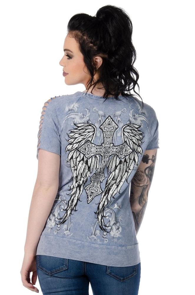 7746 Sliced Short Sleeve with Cross and Wings  Thunderbird Speed Shop