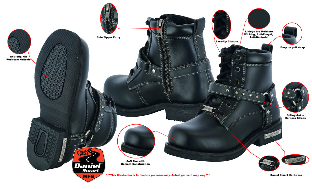 DS9766 Women's Boots with Side Zipper and Single Strap  Thunderbird Speed Shop