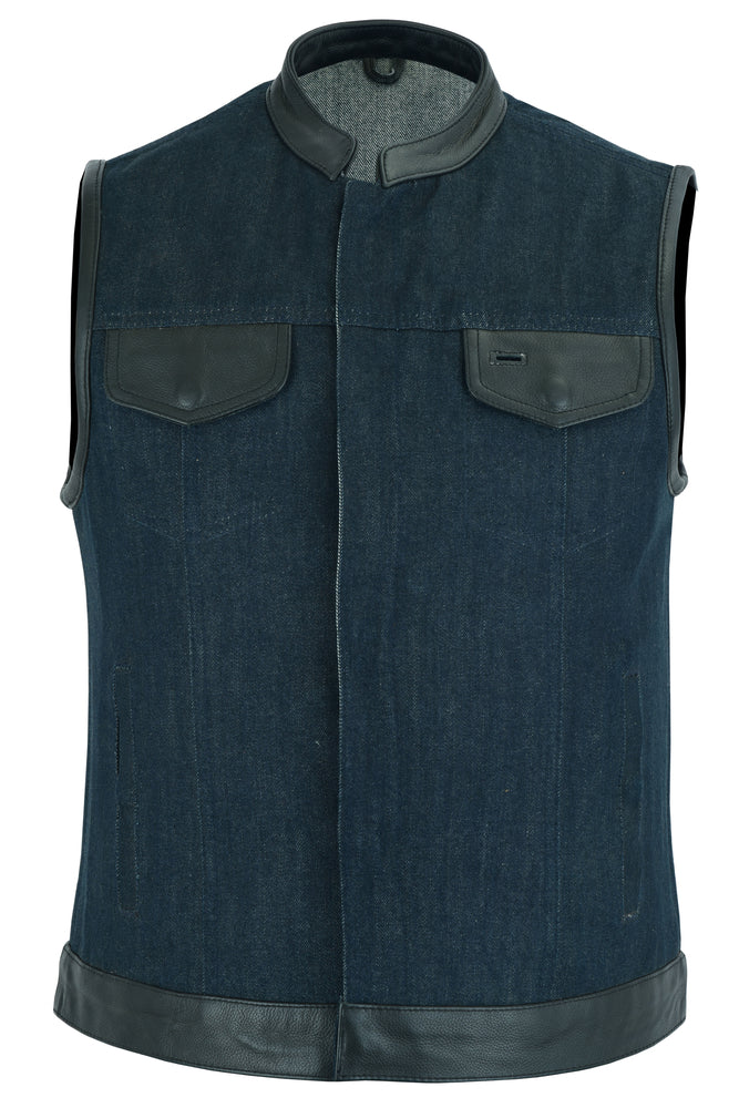 DM964 Women's Broken Blue Rough Rub-Off Raw Finish Denim Vest W/Leath  Thunderbird Speed Shop