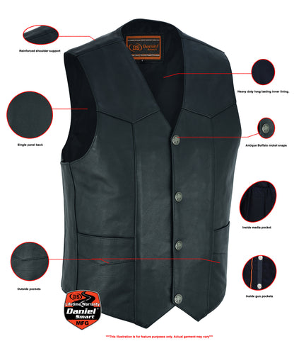 DS116 Advance Men's Buffalo Nickel Head Snap Vest  Thunderbird Speed Shop