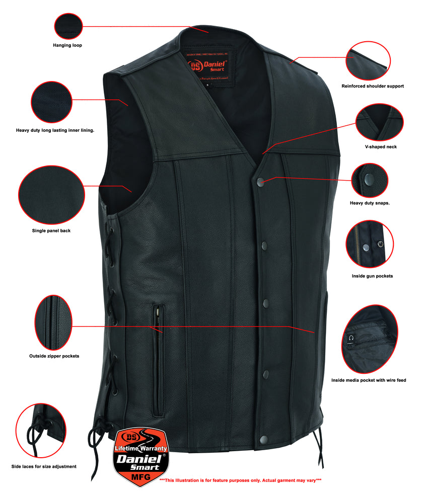 DS161TALL Men's Tall Classic Tapered Bottom Biker Leather Vest  Thunderbird Speed Shop