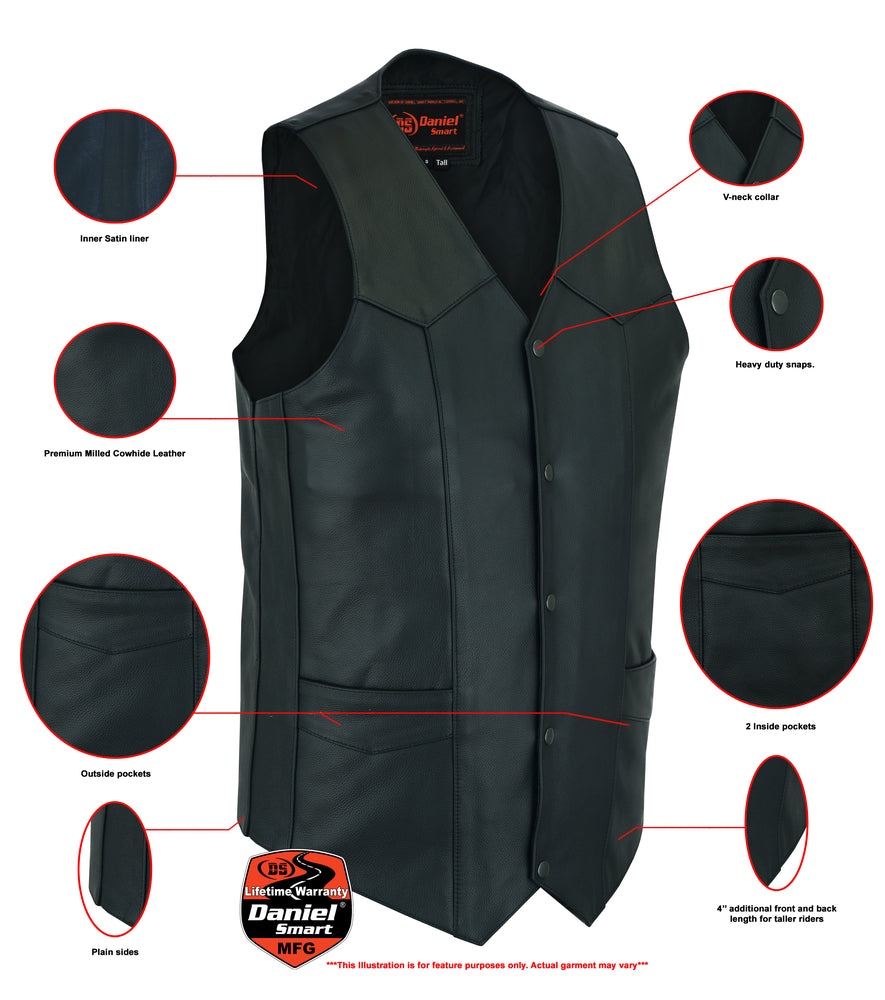 DS162TALL Men's Tall Classic Biker Leather Vest  Thunderbird Speed Shop