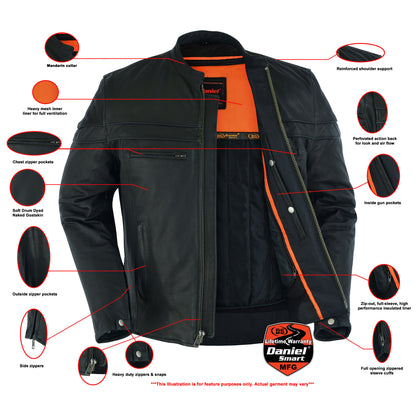 DS768 Men's Sporty Lightweight Leather Cross Over Jacket  Thunderbird Speed Shop