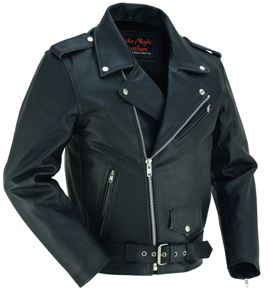 DS710 Economy Motorcycle Classic Biker Leather Jacket - Plain Sides  Thunderbird Speed Shop