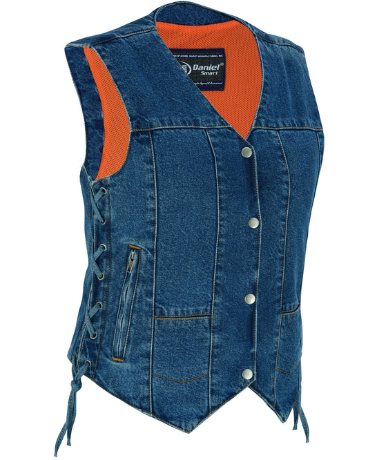 DM948 Women's 6 Pocket Denim Utility Vest - Blue  Thunderbird Speed Shop