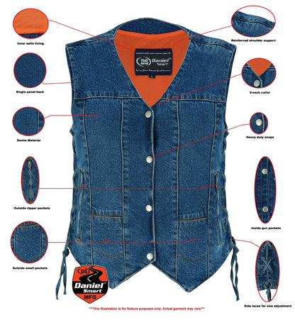 DM948 Women's 6 Pocket Denim Utility Vest - Blue  Thunderbird Speed Shop