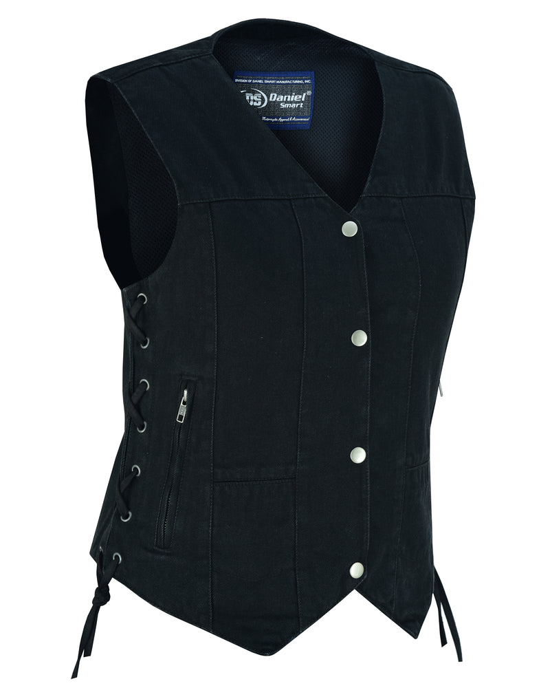 DM947 Women's 6 Pocket Denim Utility Vest - Black  Thunderbird Speed Shop