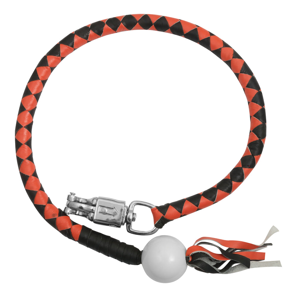 GBW209B Leather Biker Whip-Orange/Black W / White Pool Ball  Thunderbird Speed Shop