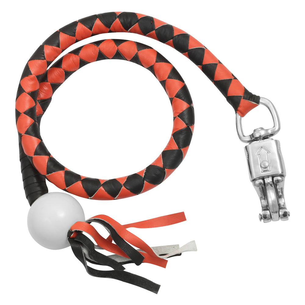 GBW209B Leather Biker Whip-Orange/Black W / White Pool Ball  Thunderbird Speed Shop