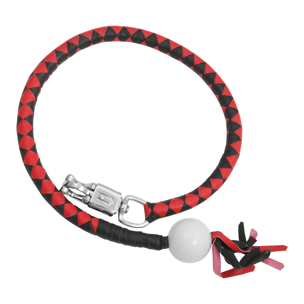 GBW211B Leather Biker Whip-Red/Black W / White Pool Ball  Thunderbird Speed Shop