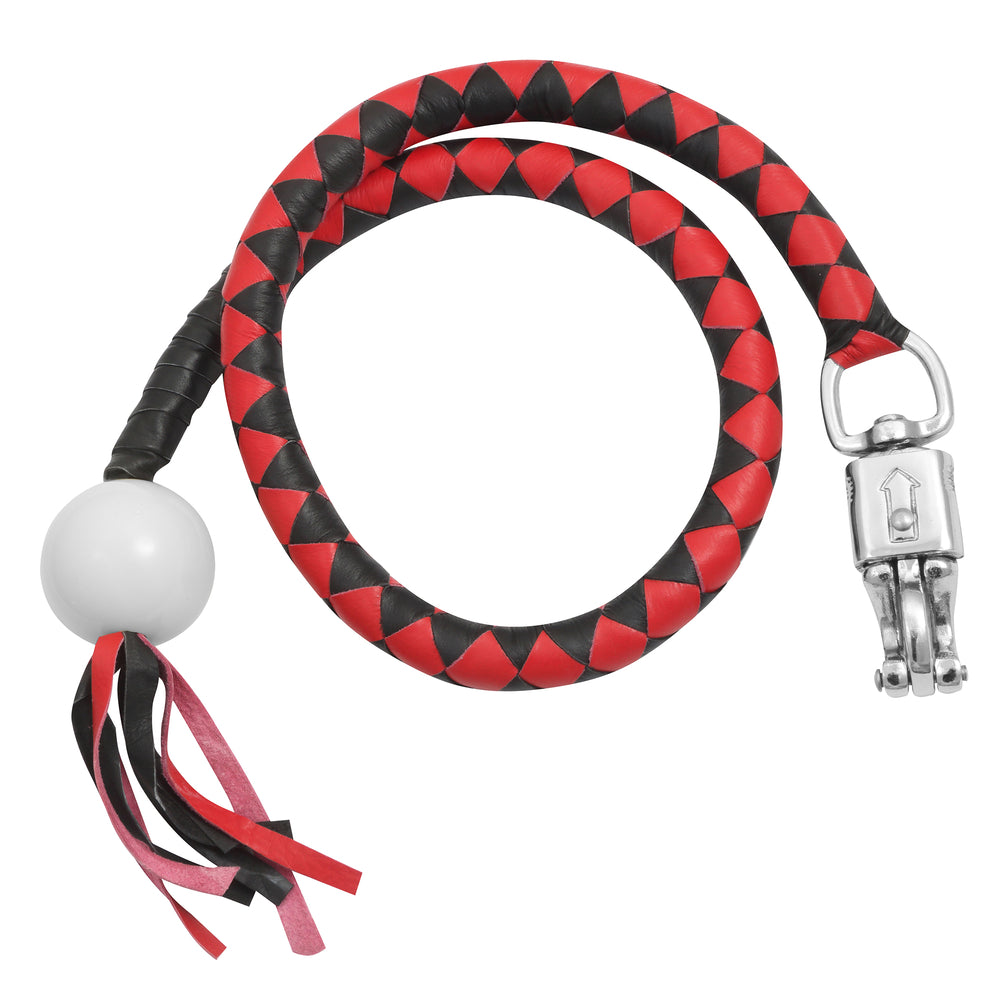 GBW211B Leather Biker Whip-Red/Black W / White Pool Ball  Thunderbird Speed Shop