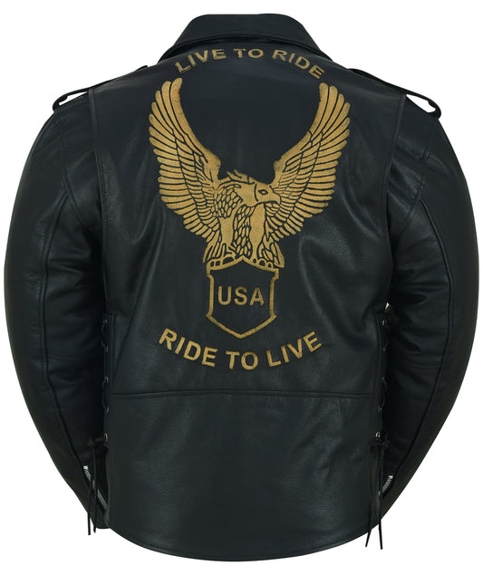 DS759 Men's Eagle Embossed Live To Ride - Ride To Live Classic Black  Thunderbird Speed Shop