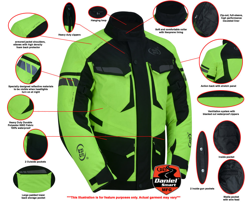 DS4616 Advance Touring Textile Motorcycle Jacket for Men - Hi-Vis  Thunderbird Speed Shop