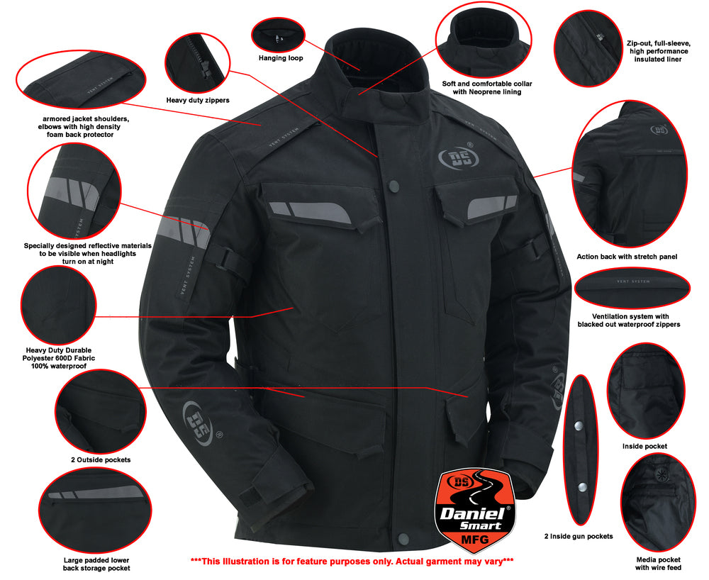 DS4615 Advance Touring Textile Motorcycle Jacket for Men - Black  Thunderbird Speed Shop