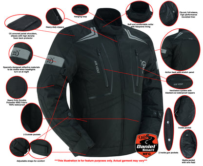 DS4610 Flight Wings - Black Textile Motorcycle Jacket for Men  Thunderbird Speed Shop