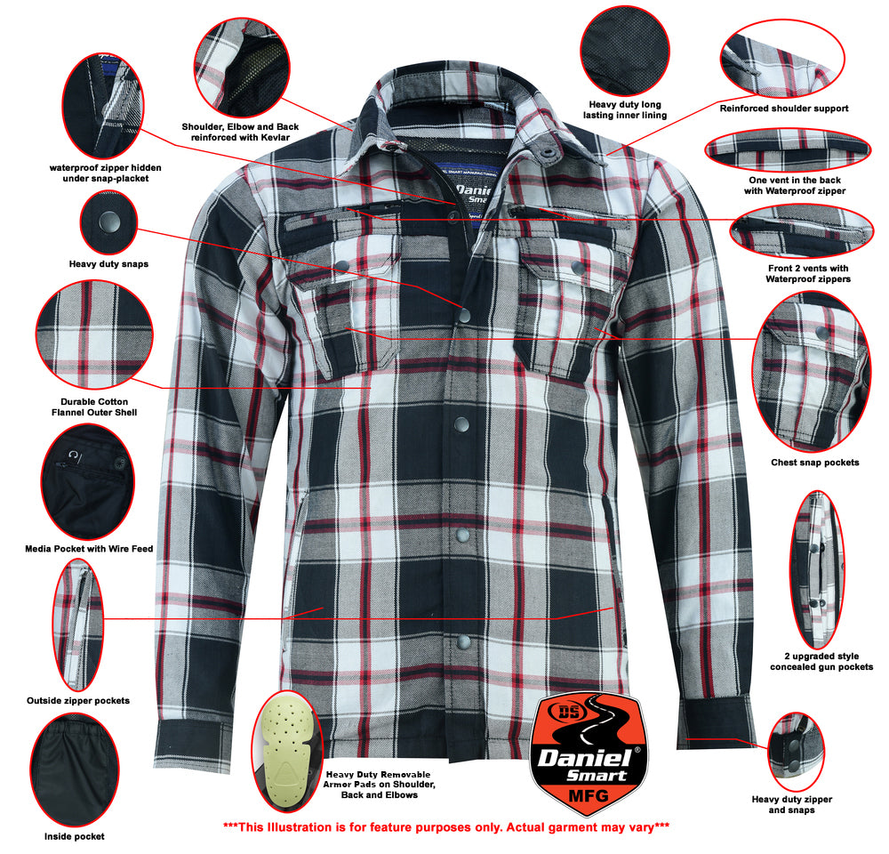 DS4672 Armored Flannel Shirt - Black, White & Red  Thunderbird Speed Shop