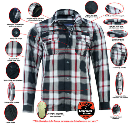 DS4672 Armored Flannel Shirt - Black, White & Red  Thunderbird Speed Shop