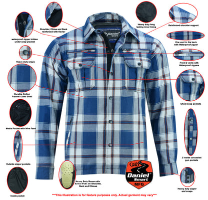 DS4673 Armored Flannel Shirt - Blue, White & Maroon  Thunderbird Speed Shop