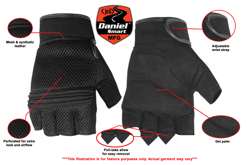 DS10 Synthetic Leather/ Mesh Fingerless Glove  Thunderbird Speed Shop