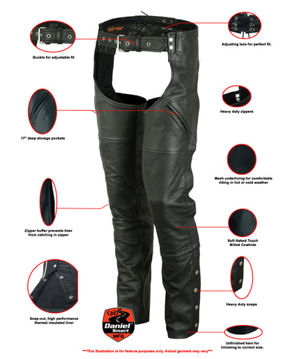 DS488 Unisex Deep Pocket Thermal Lined Chaps  Thunderbird Speed Shop