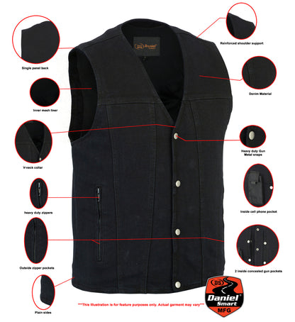 DM925BK Men's Single Back Panel Concealed Carry Denim Vest  Thunderbird Speed Shop