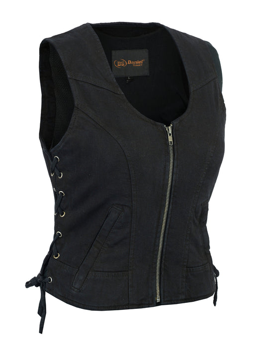 DM942BK Women's Stylish Black Denim Vest  Thunderbird Speed Shop