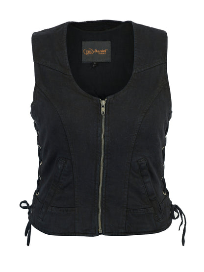 DM942BK Women's Stylish Black Denim Vest  Thunderbird Speed Shop