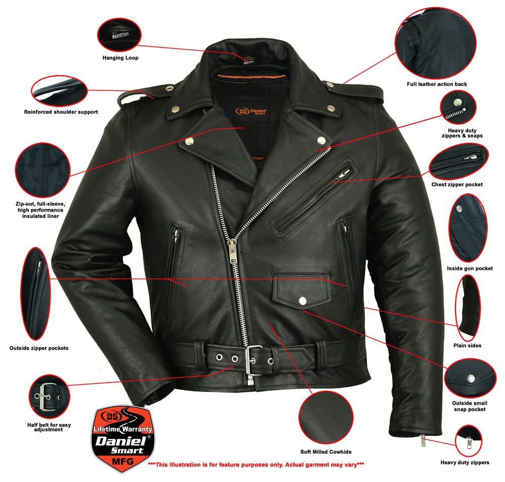 DS730 Men's Classic Plain Side Police Style M/C Jacket  Thunderbird Speed Shop