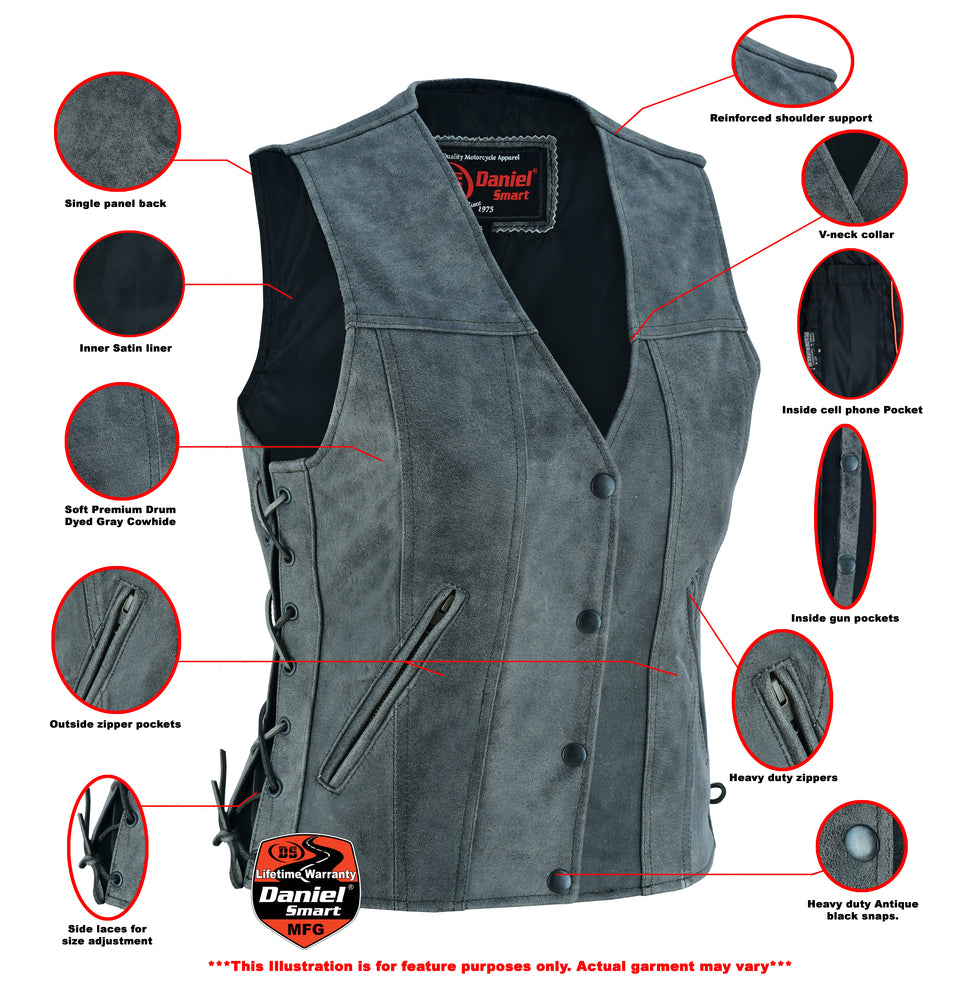 DS205V Women's Gray Single Back Panel Concealed Carry Vest  Thunderbird Speed Shop