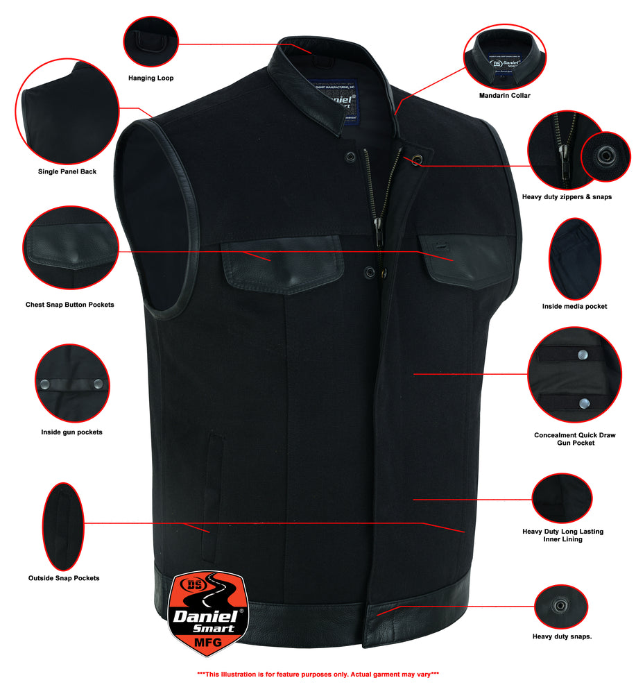 DS685 Canvas Material Single Back Panel Concealment Vest W/Leather Tr  Thunderbird Speed Shop