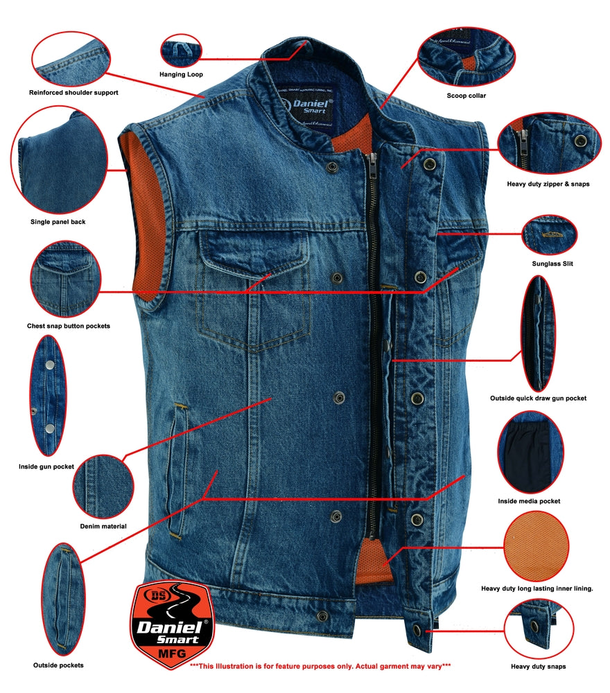 DM989BU Concealed Snap Closure, Denim Material, Scoop Collar & Hidden  Thunderbird Speed Shop