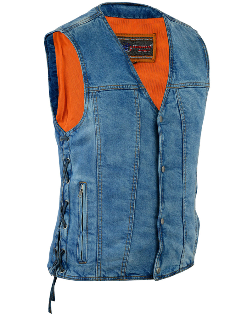 DM905BU    Men's Single Back Panel Concealed Carry Denim Vest  Thunderbird Speed Shop